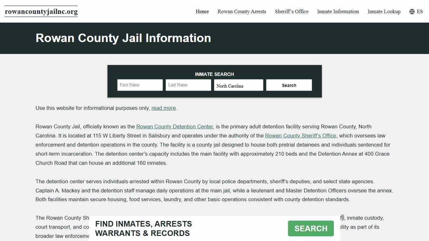 Rowan County, NC Jail Roster, Inmate Info